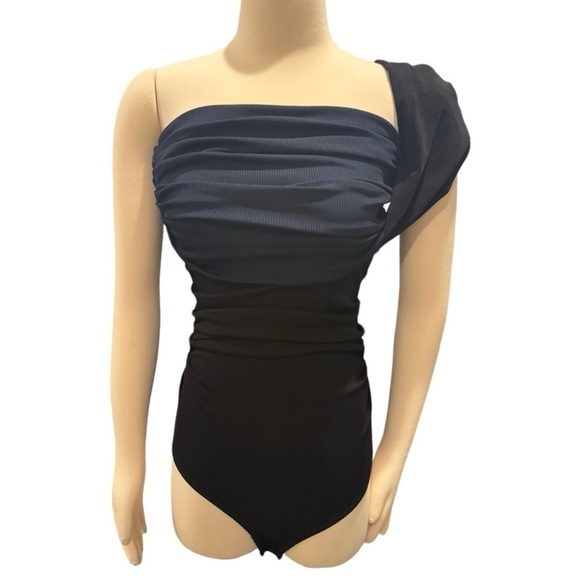 Goldsign Gelsey One-Shoulder Off the Shoulder 2-tone Ribbed Bodysuit Small NEW - Picture 10 of 16